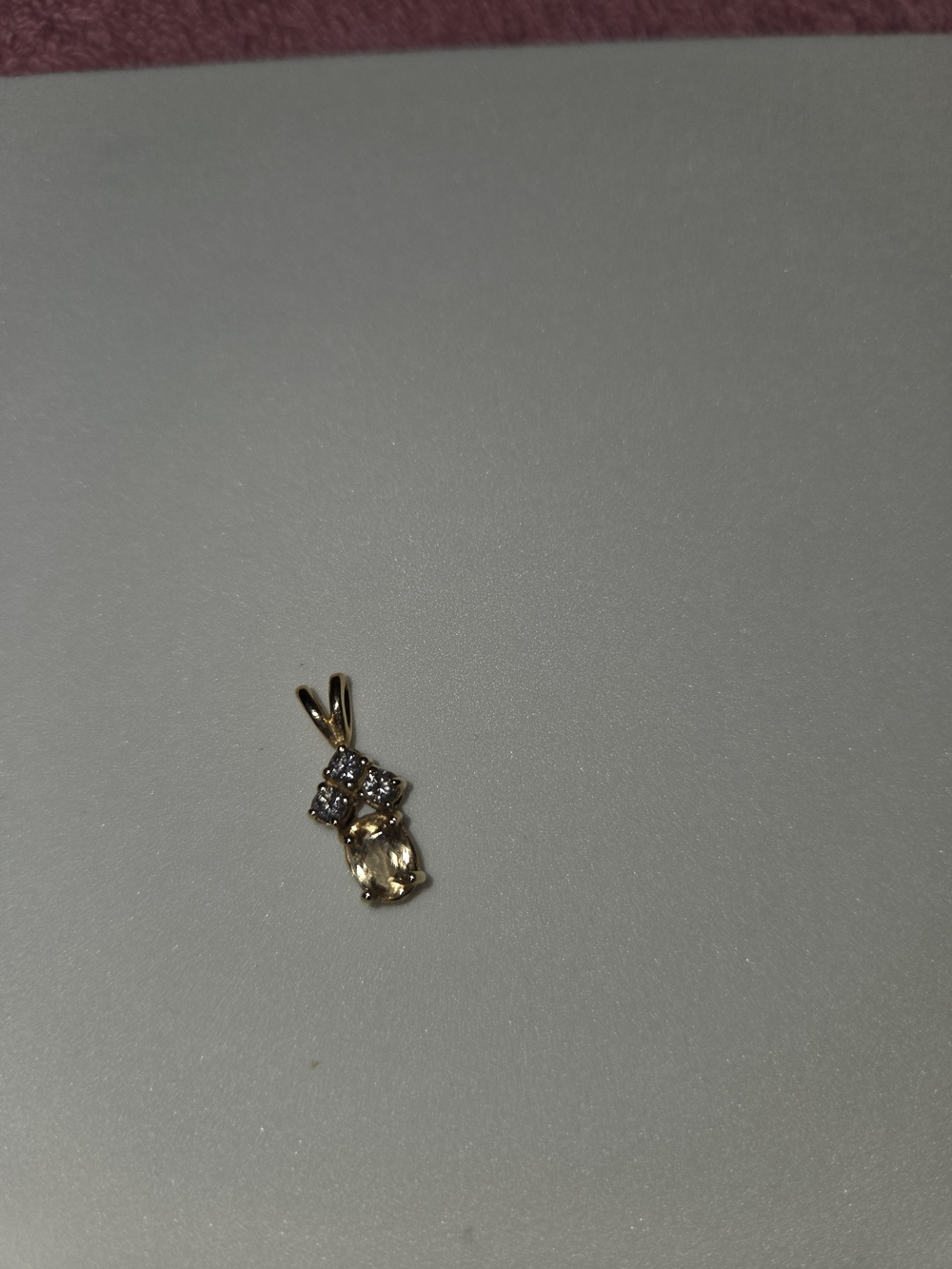 Gold-Tone Topaz Stone With 3 Sm. Crystal Stones Pendent Necklace Charm